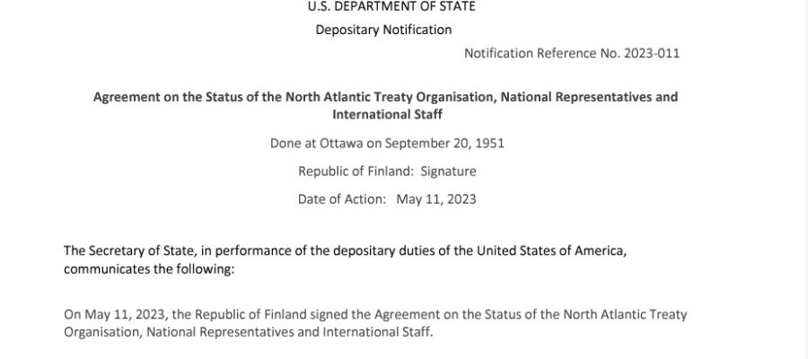 NATO – Ottawa Agreement – Notification of Signature;