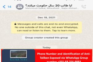 Phone Number and identification of Anti-Taliban Exposed via Whatsapp Group number +355-68-256-9883