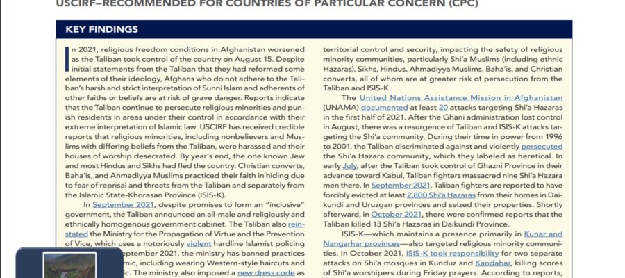 USCIRF Reports on Religious Minorities in Afghanistan Under Taliban Rule